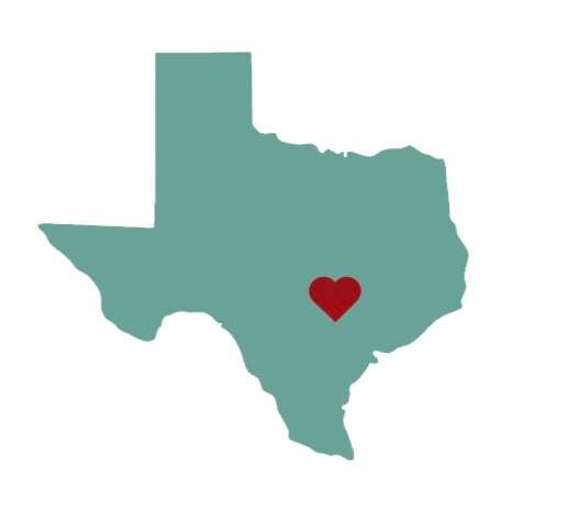 Map of Texas highlighting Austin